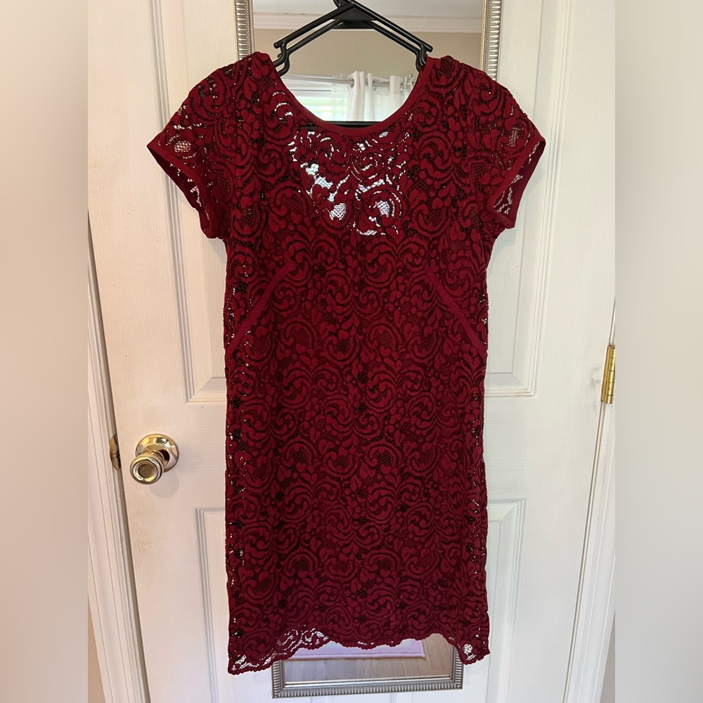 Loft Burgundy Lace Dress Size 0